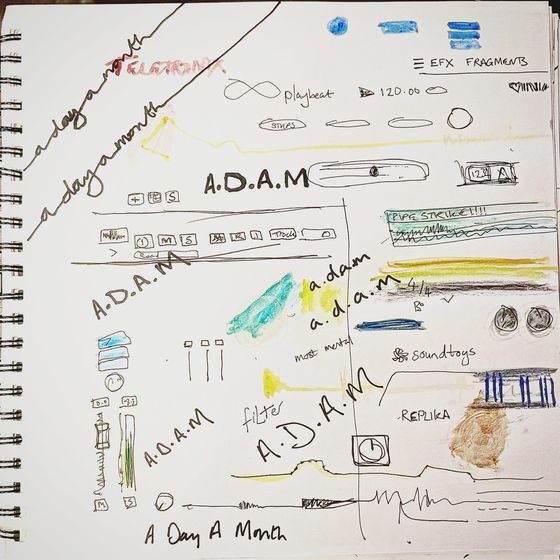 A.D.A.M planned out in a notebook