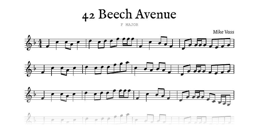 The opening of the engraved melody of 42 Beech Avenue