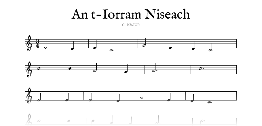 The opening of the engraved melody of An t-Iorram Niseach