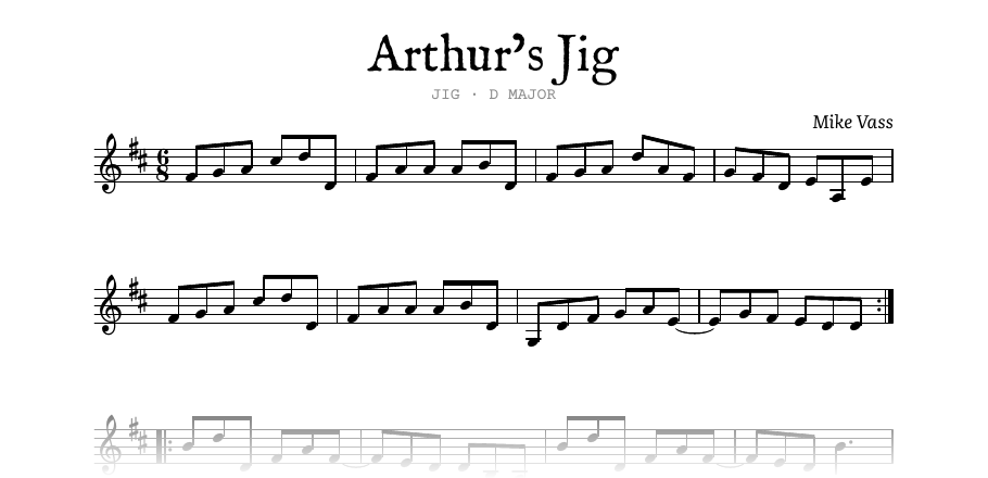 The opening of the engraved score of Arthur’s Jig