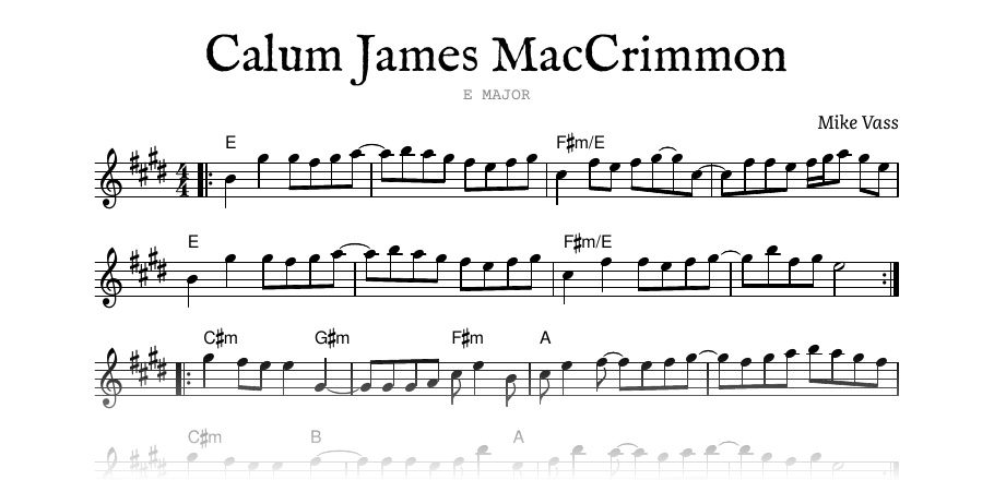 The opening of the engraved melody of Calum James MacCrimmon