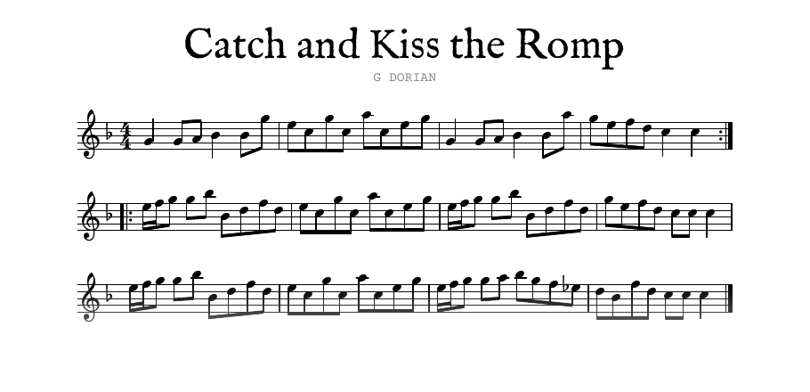 The opening of the engraved melody of Catch and Kiss the Romp
