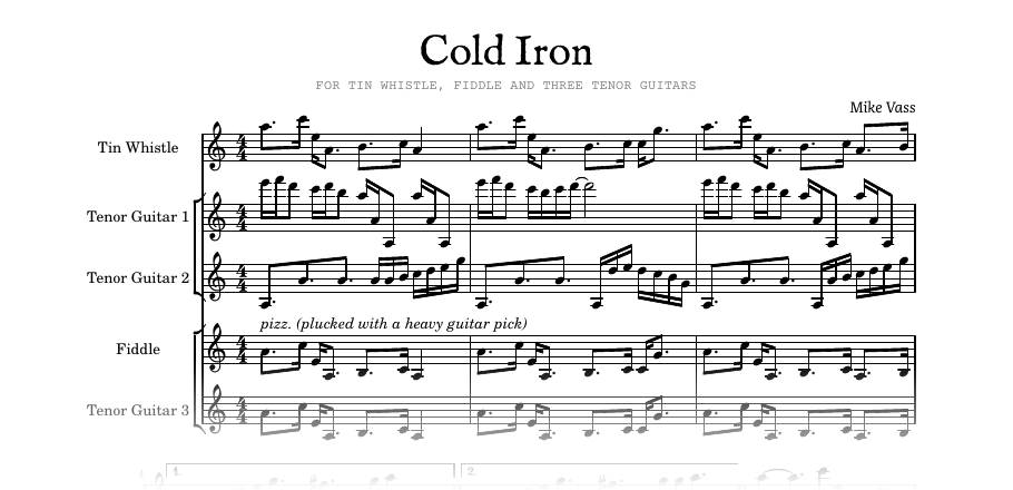 The opening of the engraved full score of Cold Iron