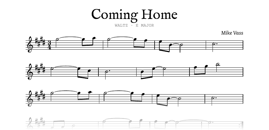The opening of the engraved melody of Coming Home