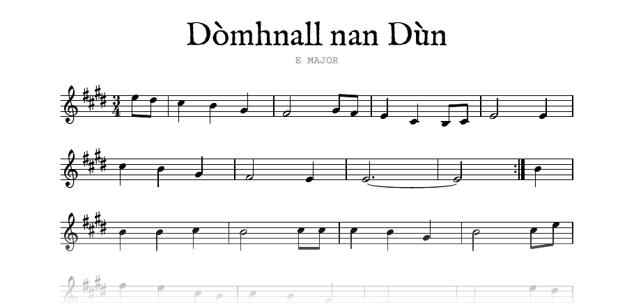 The opening of the engraved melody of Dòmhnall nan Dùn