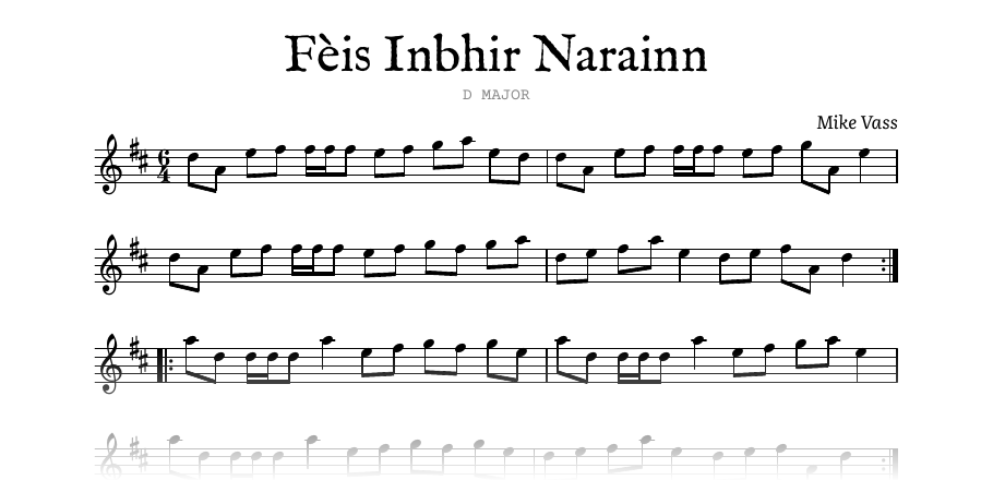 The opening of the engraved melody of Fèis Inbhir Narainn