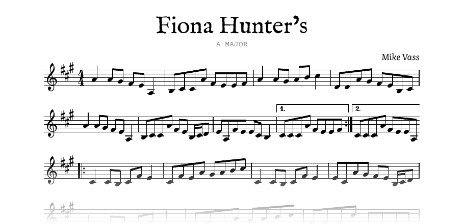 The opening of the engraved melody of Fiona Hunter’s