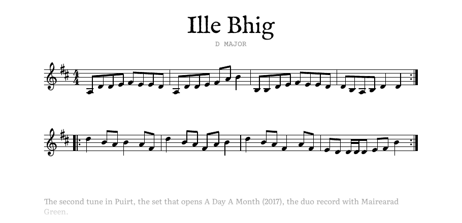 The opening of the engraved score of Ille Bhig