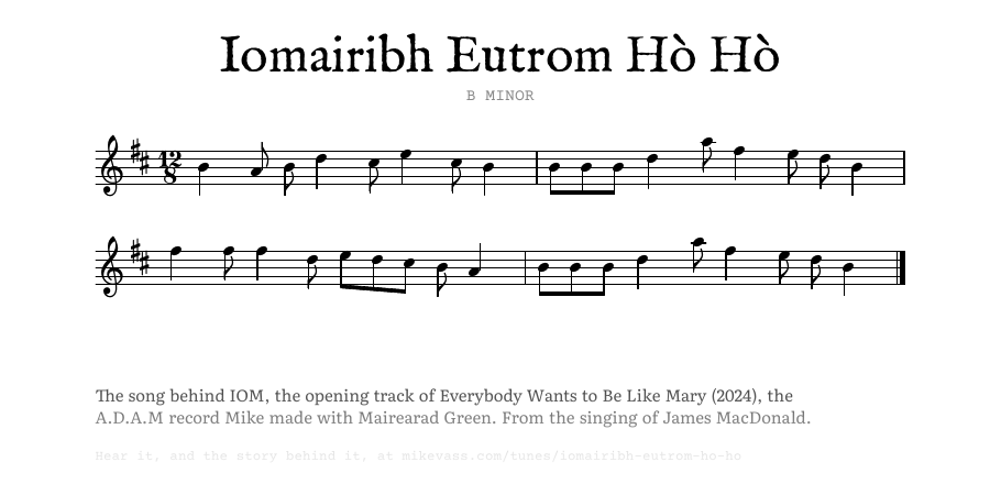 The opening of the engraved melody of Iomairibh Eutrom Hò Hò