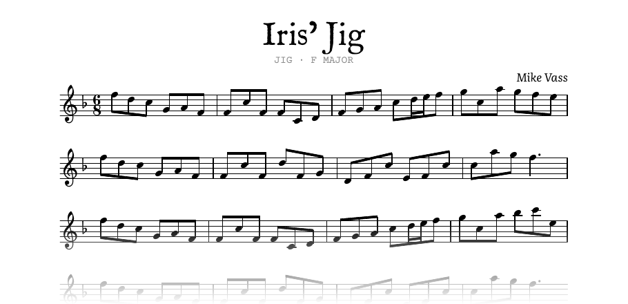 The opening of the engraved melody of Iris’ Jig