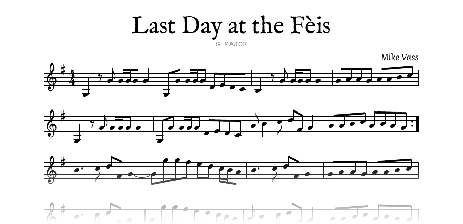 The opening of the engraved melody of Last Day at the Fèis