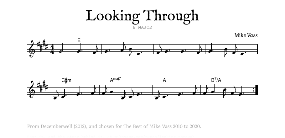 The opening of the engraved score of Looking Through