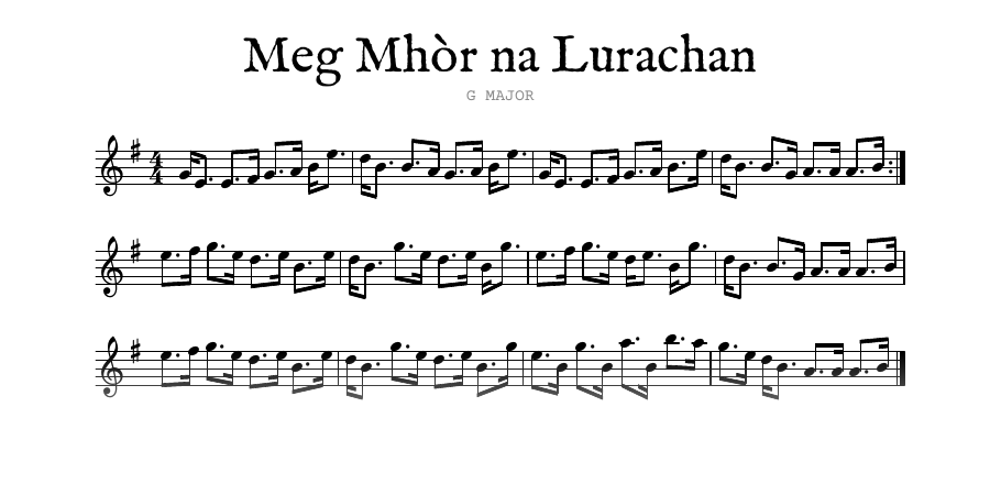 The opening of the engraved melody of Meg Mhòr na Lurachan