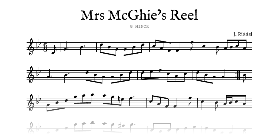 The opening of the engraved melody of Mrs McGhie’s Reel
