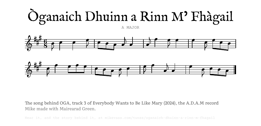 The opening of the engraved melody of Òganaich Dhuinn a Rinn M’ Fhàgail