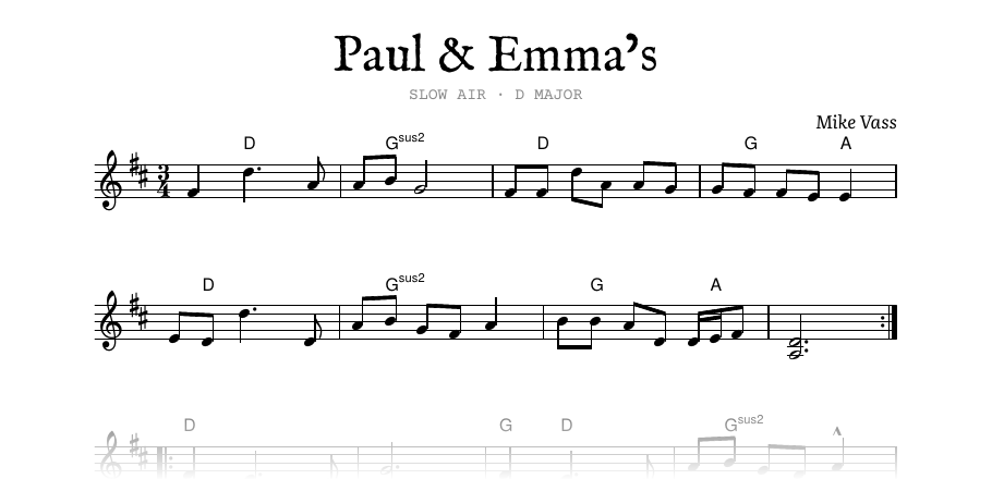 The opening of the engraved score of Paul & Emma’s