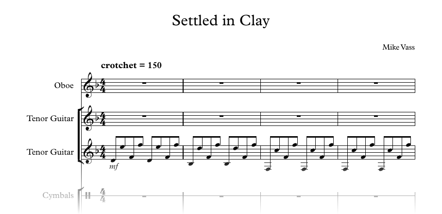 The opening of the full score of Settled in Clay