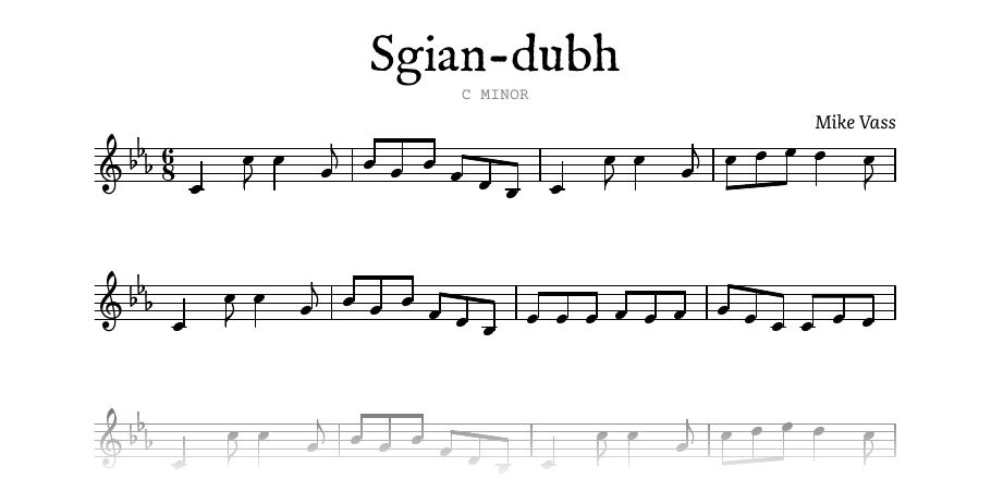 The opening of the engraved score of Sgian-dubh
