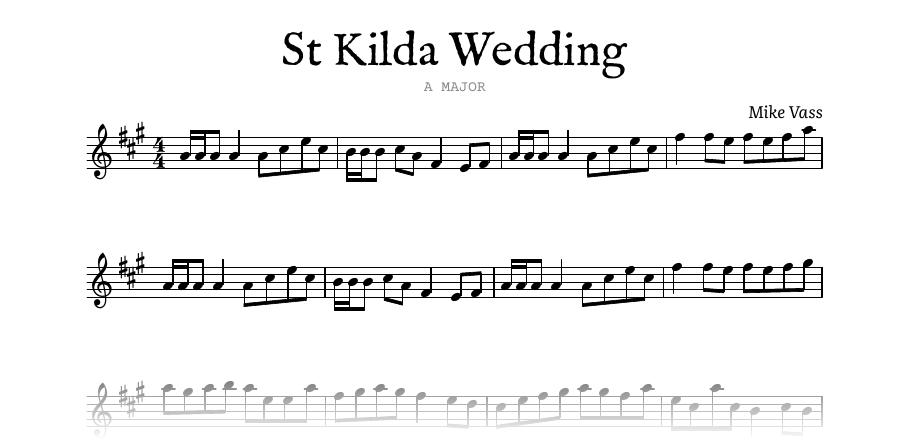 The opening of the engraved score of St Kilda Wedding