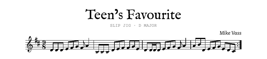 The opening of the engraved melody of Teen’s Favourite