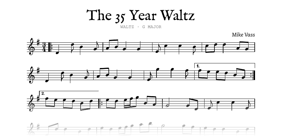 The opening of the engraved melody of The 35 Year Waltz