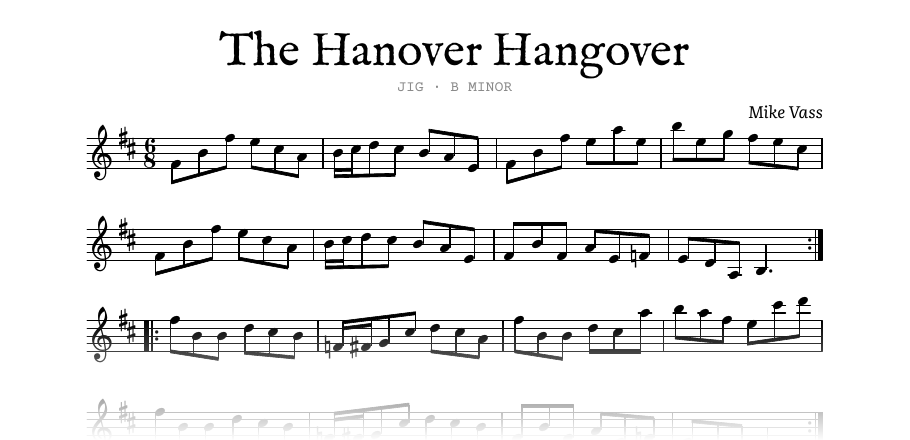 The opening of the engraved melody of The Hanover Hangover