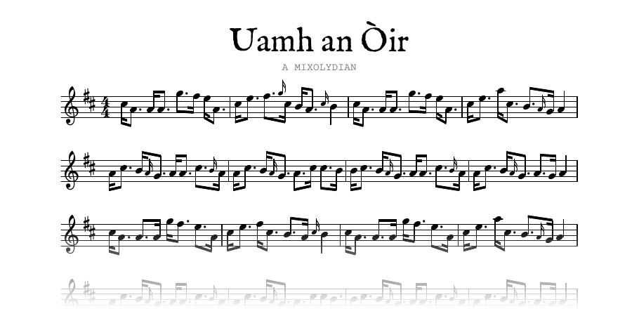 The opening of the engraved melody of Uamh an Òir
