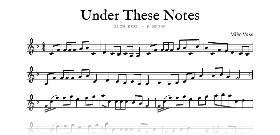 The opening of the engraved melody of Under These Notes